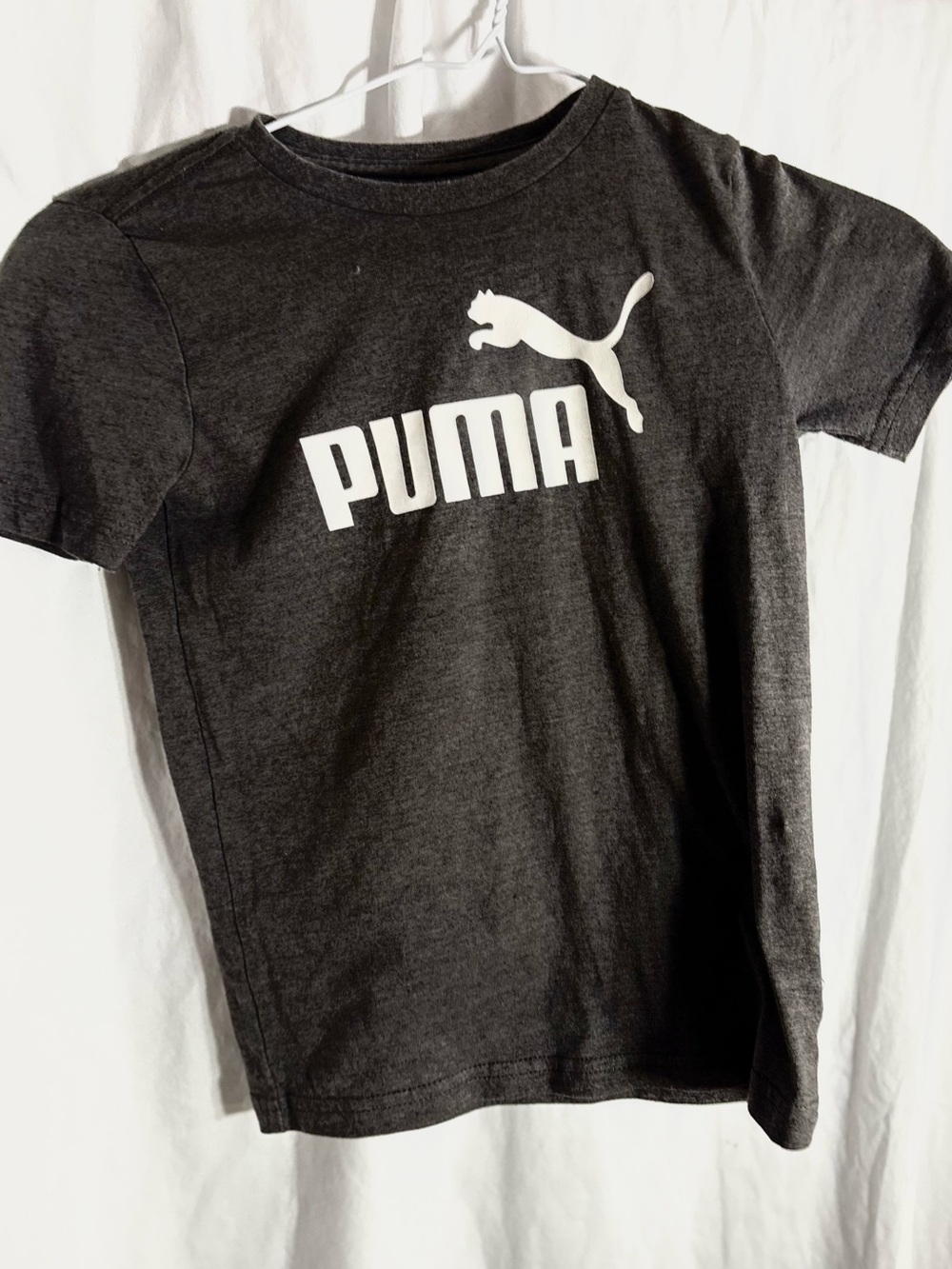 Puma Boys Charcoal Gray T-Shirt with White Logo